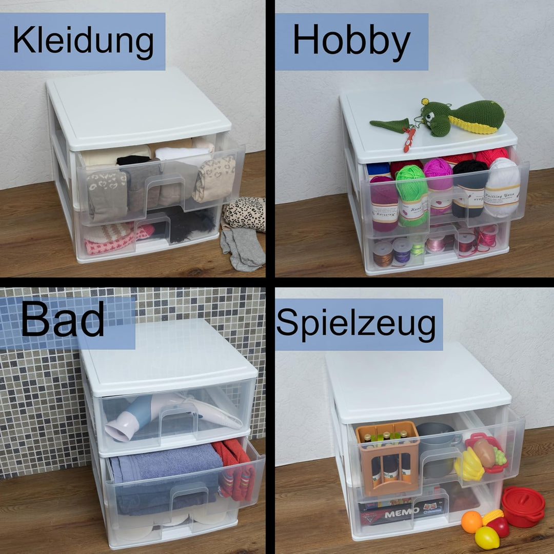 Hummelladen Schubladenbox mit 3 grossen Schubladen 38x37x47 cm - Weiss-transparent Kunststoff Drawer
