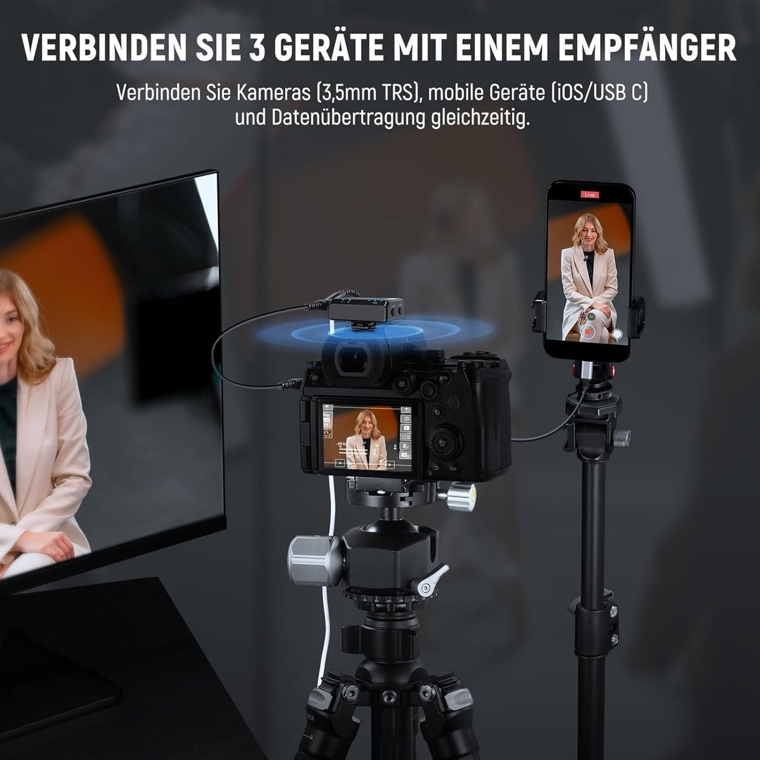 NEEWER CM29 Drahtloses Mikrofon mit Ladecase, Mini Ansteckmikrofon für Revers, Geräuschunterdrückung