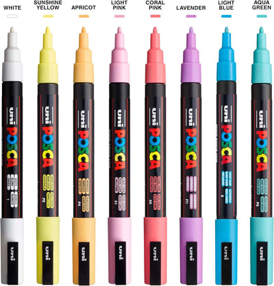 POSCA uni PC3M Stift mit feiner Spitze, weiche Farben, 8 Stück