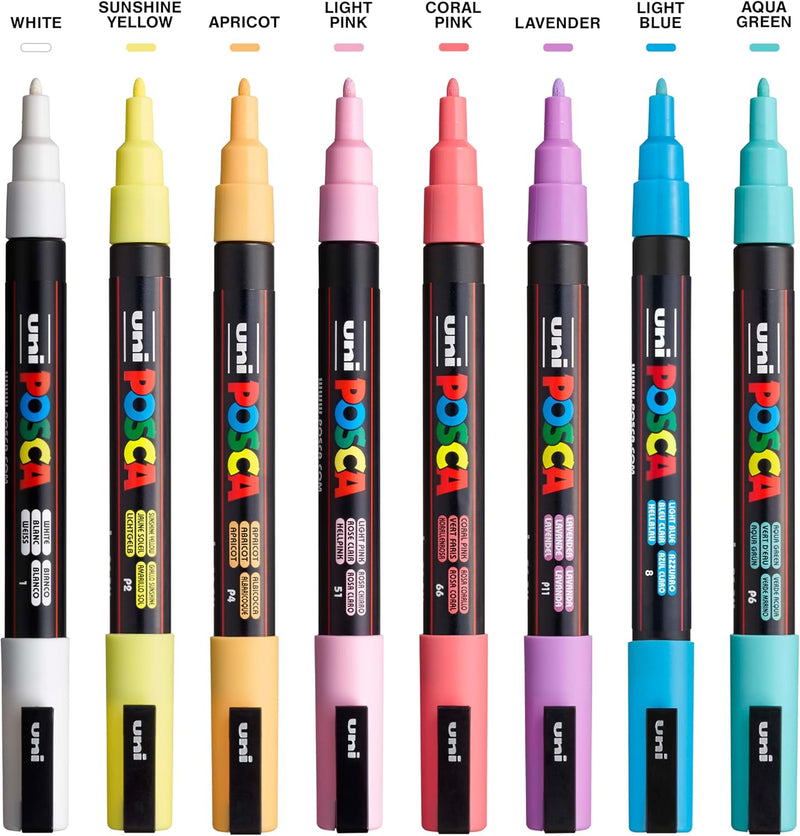 POSCA uni PC3M Stift mit feiner Spitze, weiche Farben, 8 Stück
