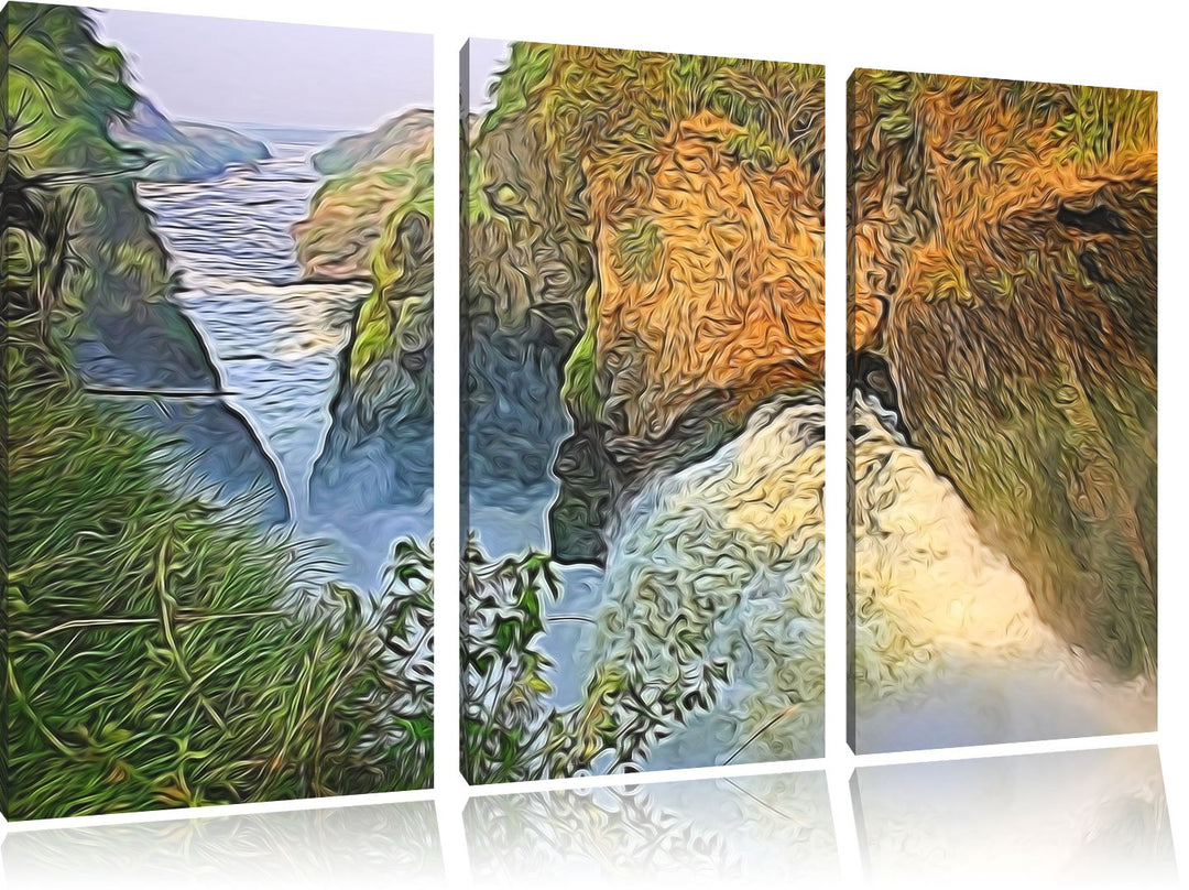 gigantischer Wasselfall NewArt 3-Teiler Leinwandbild 120x80 Bild auf Leinwand, XXL riesige Bilder fe