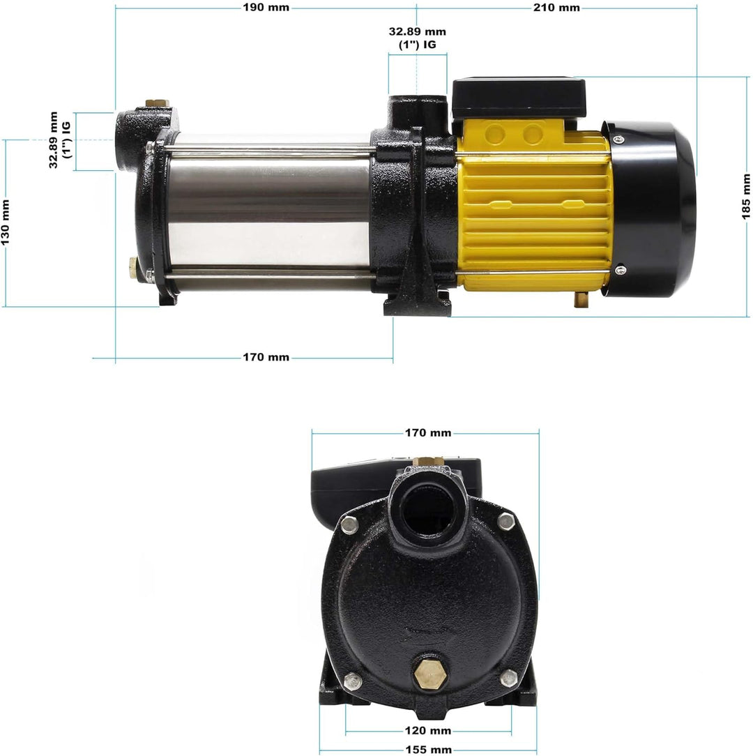 Wiltec Mehrstufige Kreiselpumpe 6000l/h 550W Förderhöhe 35m, Ansaughöhe 9m, 2850U/min, Wasserpumpe f