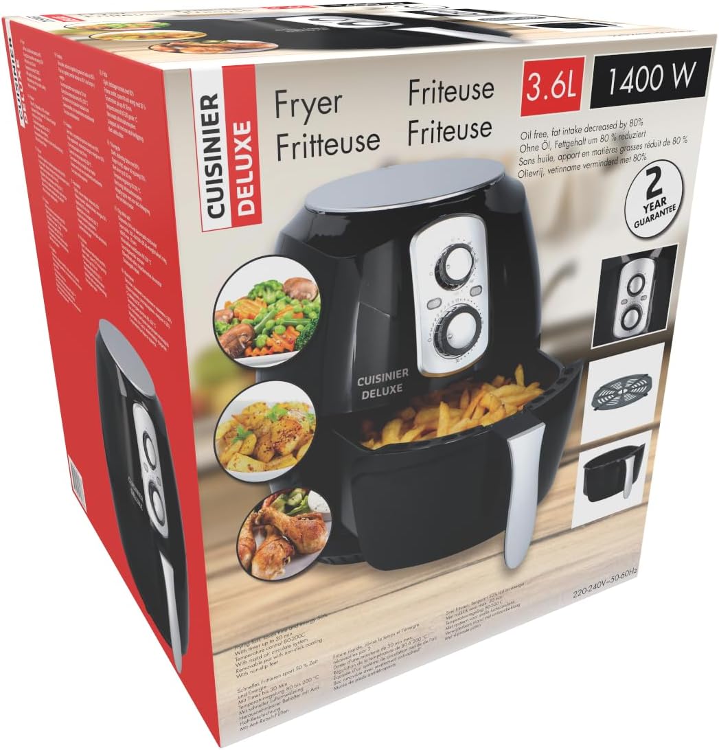 Deluxe Airfryer - 3,6L - 80 bis 200 °C - Timer bis 60 Min - 1400W