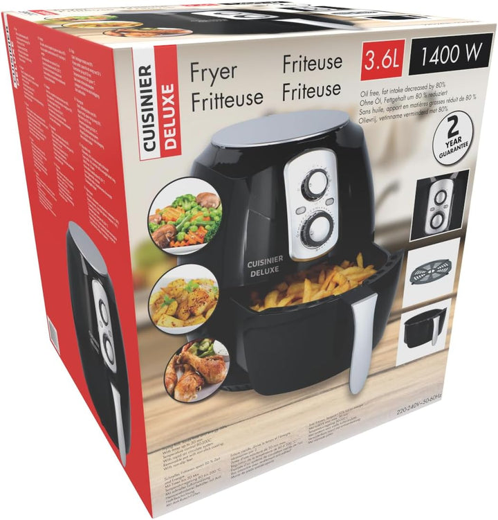 Deluxe Airfryer - 3,6L - 80 bis 200 °C - Timer bis 60 Min - 1400W