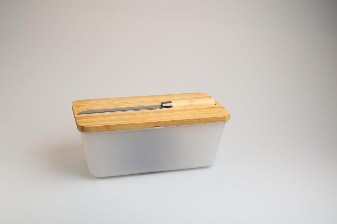 Brotkasten mit Messer - Airlock White, aus FSC®-zertifizierter Bambus/Holz, PP-Kunststoff, Brotmesse