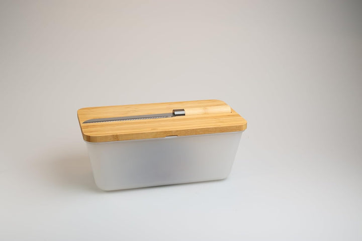 Brotkasten mit Messer - Airlock White, aus FSC®-zertifizierter Bambus/Holz, PP-Kunststoff, Brotmesse