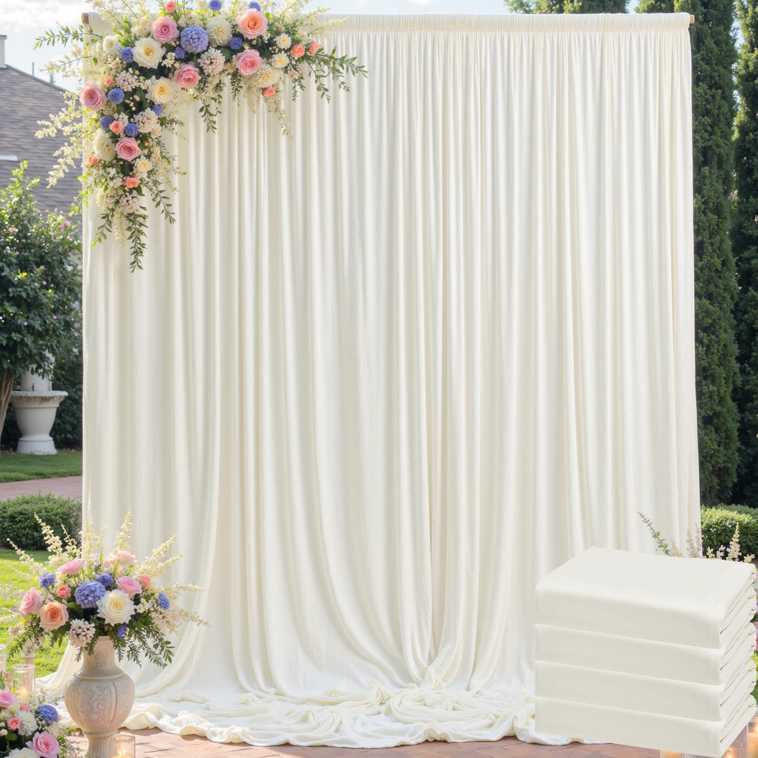 HBBMAGIC 4 Stücke 1,5×3cm Elfenbein Hintergrund Vorhänge für Hochzeit Party 100% Polyester Falten fr