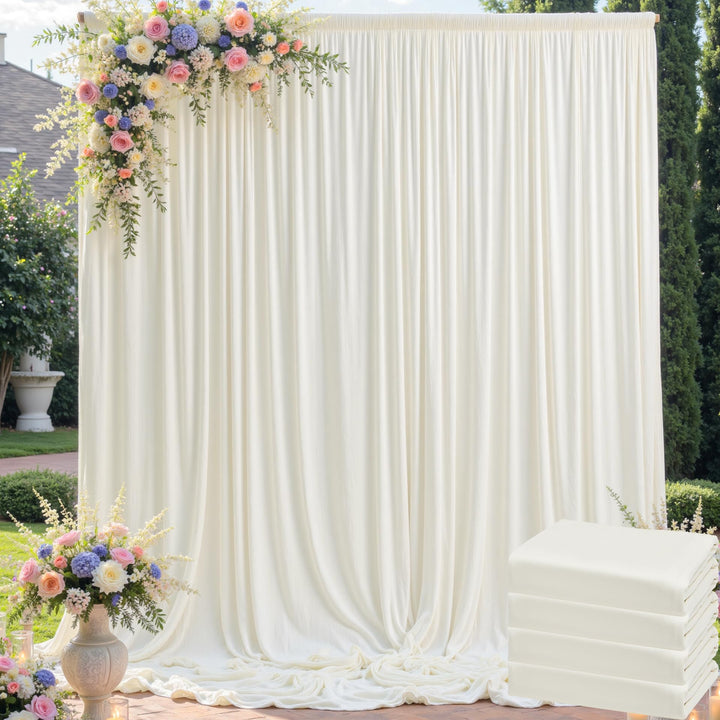 HBBMAGIC 4 Stücke 1,5×3cm Elfenbein Hintergrund Vorhänge für Hochzeit Party 100% Polyester Falten fr