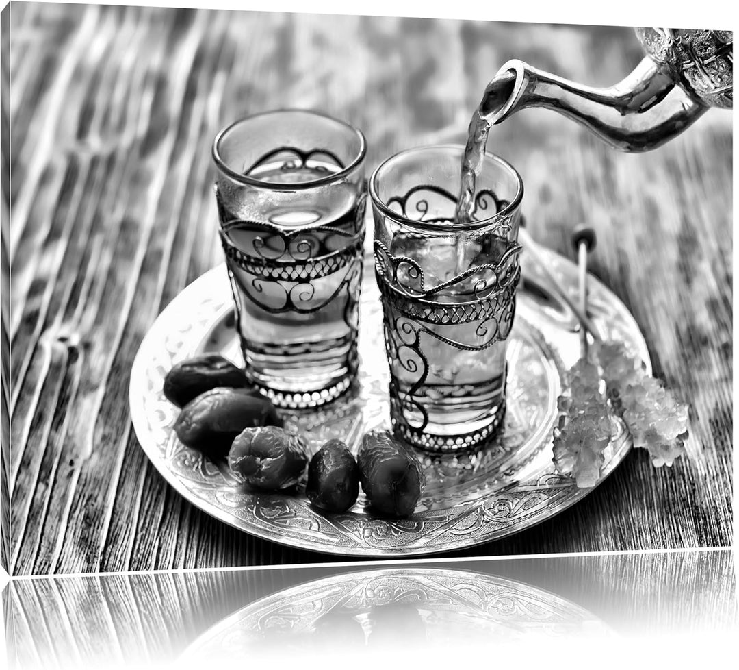 Monocrome, Arabischer Tee, Format: 100x70 auf Leinwand, XXL riesige Bilder fertig gerahmt mit Keilra