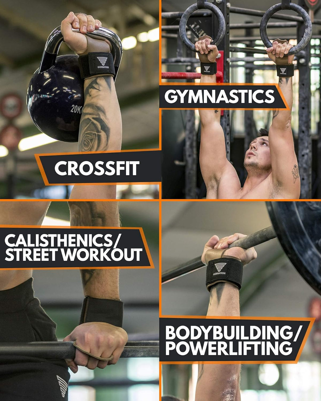 GORNATION Fitness-Handschuhe, Leder-Grips mit Handgelenkstütze für Herren & Damen, Alternative für T
