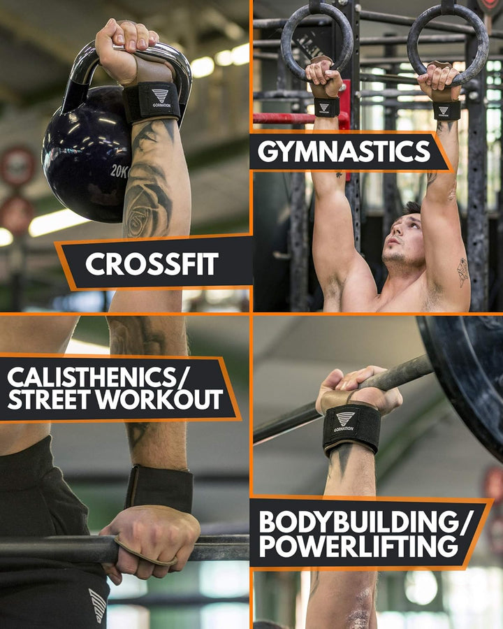 GORNATION Fitness-Handschuhe, Leder-Grips mit Handgelenkstütze für Herren & Damen, Alternative für T