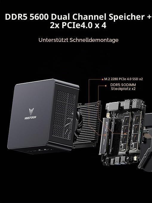 MINIS FORUM UM890 Pro Mini PC, AMD Ryzen 9 8945HS Prozessor, 8 Kerne/16 Threads bis zu 5,2 GHz, AMD