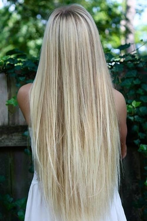 PORSMEER Ombre Blond Perück Lang Glatt Gerade Perücken mit Spitze Mittelscheitel für Frauen/Mädchen