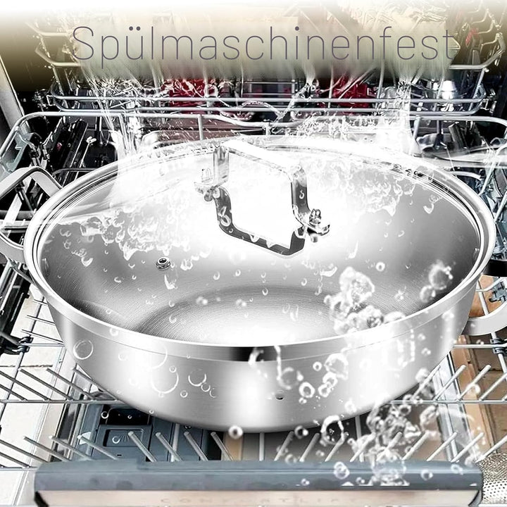 Edelstahltopf 35 cm,6.5L,Grosse Edelstahlkochgeschirr – Stark Robuste Suppe Topf,Dreischicht-Boden &