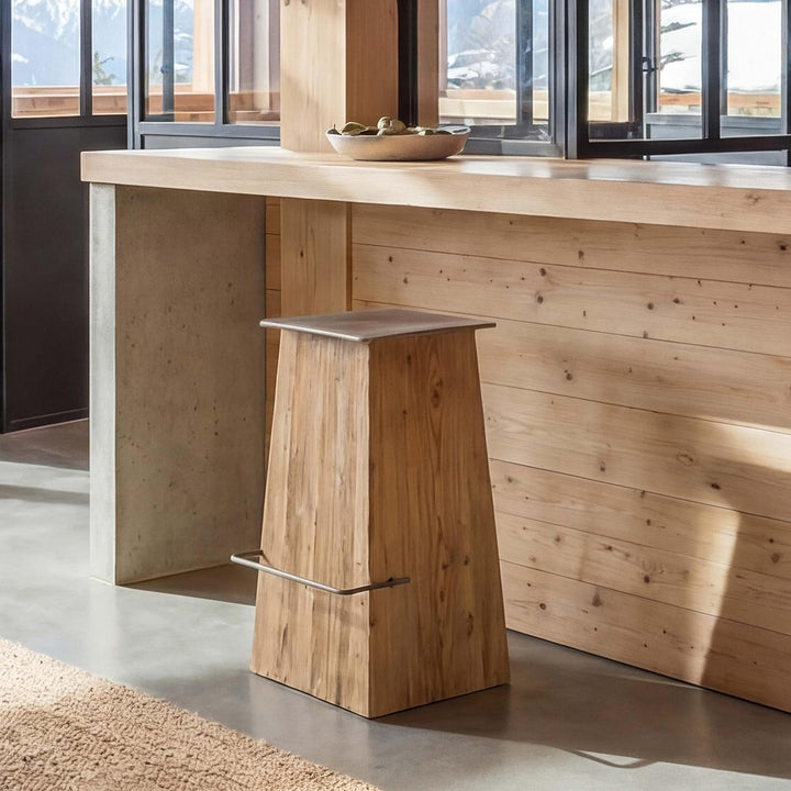 Barhocker HWC-L76, Barstuhl Tresenhocker, Industrial Massiv-Holz MVG-Zertifiziert, Natur mit Metall-