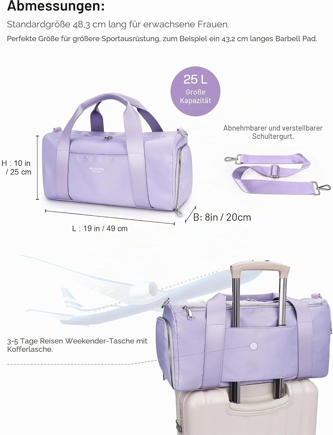 19 Zoll Sporttasche Reisetasche für Damen und Herren,wasserdichte Handgepäcktasche,Trainingstasche f