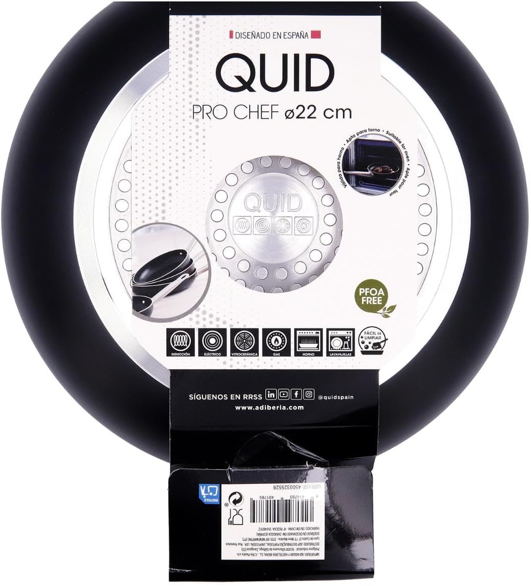 Quid Pfanne 22 cm Pro Chef Alum, Aluminium, Schwarz und Stahl, 4.37 cm, pfanne 22 cm