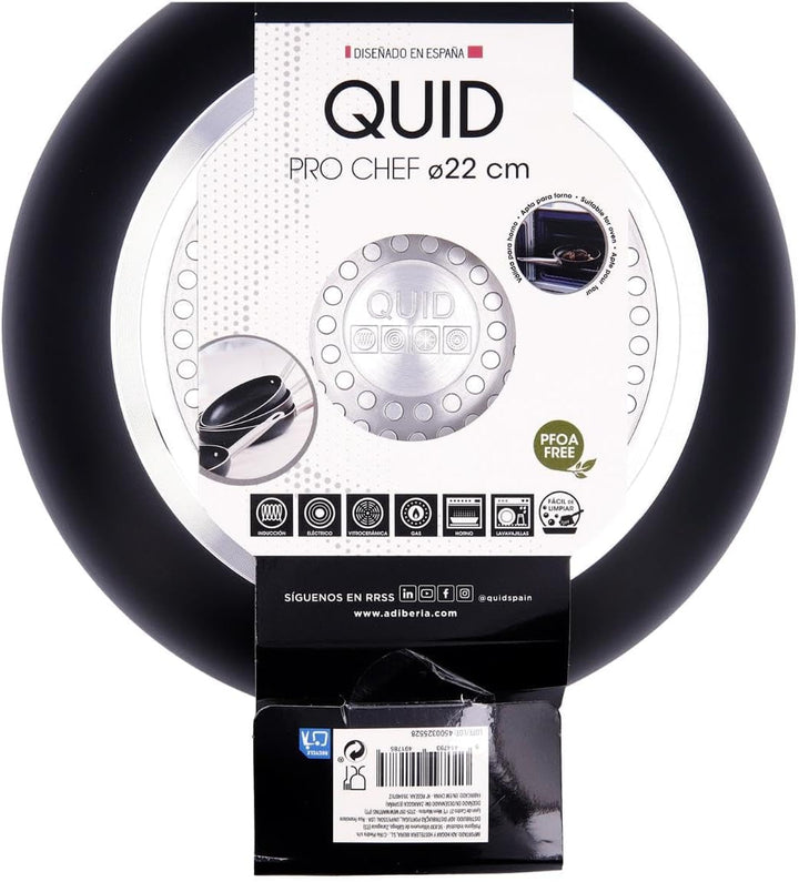 Quid Pfanne 22 cm Pro Chef Alum, Aluminium, Schwarz und Stahl, 4.37 cm, pfanne 22 cm