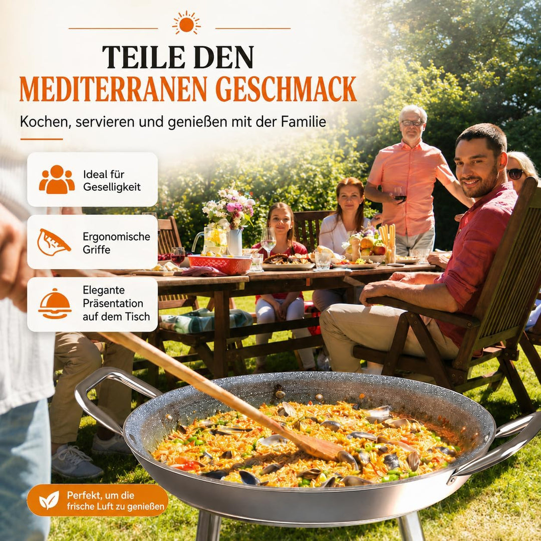 TEHORNEO Paella Pfanne Induktion, Paella Pfanne 34 cm Antihaftbeschichtete aus Aluminium 5-6 Portion