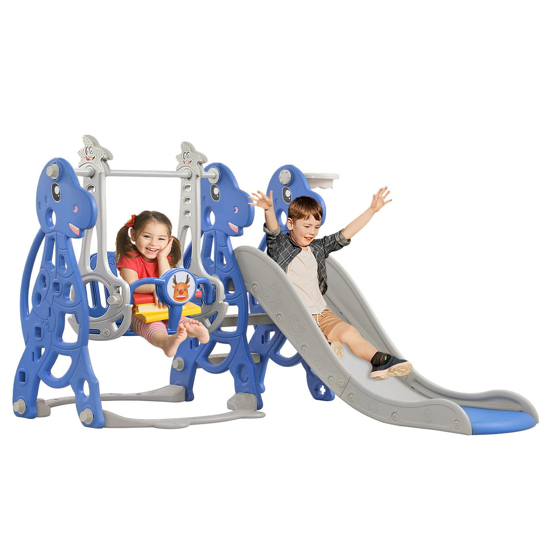 FIVMEN Rutsche Kinderrutsche 4-in-1 Set, Kinder Spielzeugrutsche Indoor Outdoor mit Basketballkorb &