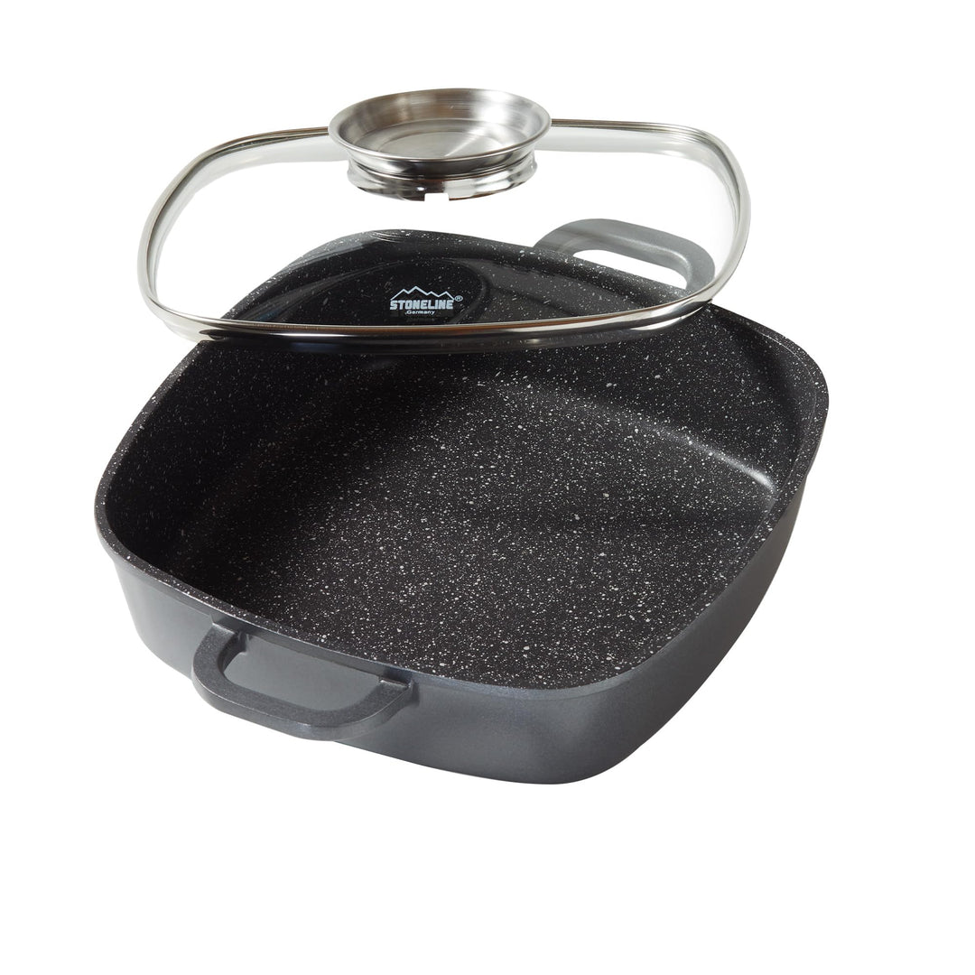 Stoneline Eckpfanne, 24x24 cm, mit Aroma Glasdeckel, Induktion, Aluminium, antihaft beschichtet mit