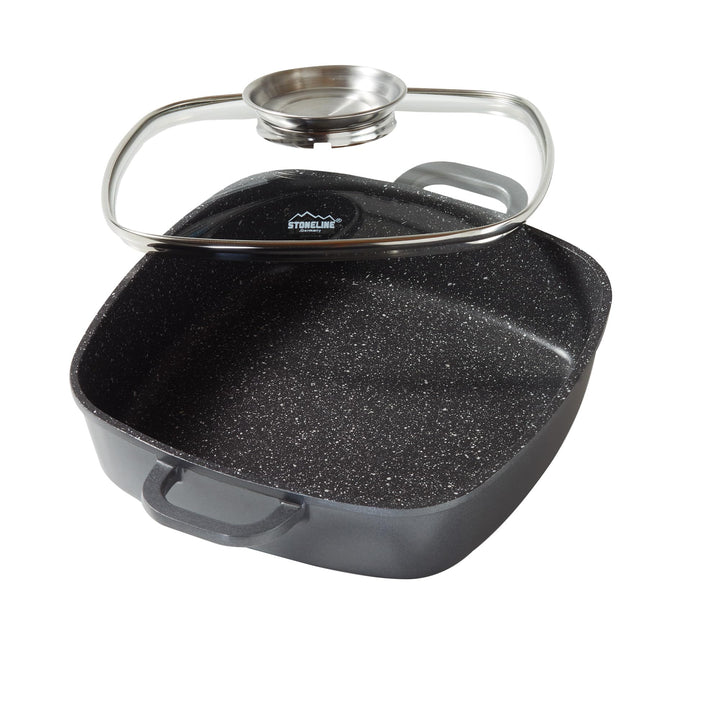 Stoneline Eckpfanne, 24x24 cm, mit Aroma Glasdeckel, Induktion, Aluminium, antihaft beschichtet mit