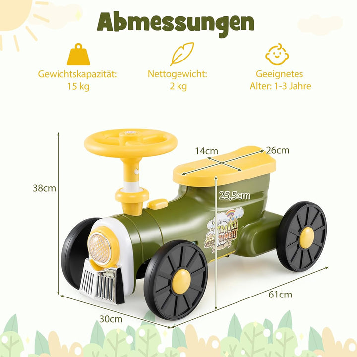 COSTWAY Rutschauto, Rutschfahrzeug mit Lenkrad & Zugpfeifton-Taste & Stauraum unter Sitz, Rutscher K