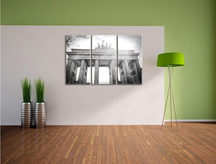 Pixxprint Brandenburger Tor in Berlin als Leinwandbild/Grösse: 3 Teilig (120x80) cm/Wandbild/Kunstdr