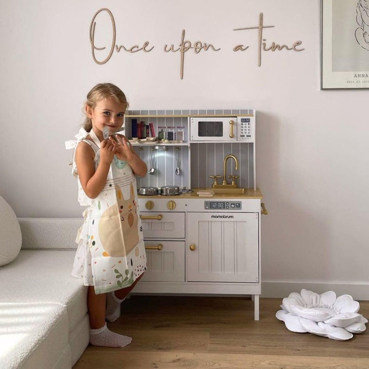 Mamabrum Kinderküche Holz, Weisse Spielzeug Küche Set mit Mikrowelle, Backofen, Spülbecken, Töpfe, P