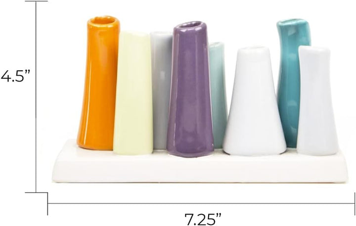 Chive - Pooley 2 Blumenvase aus Keramik, 8 Röhren, Orange mit blaugrünem und violettem Sortiment Far