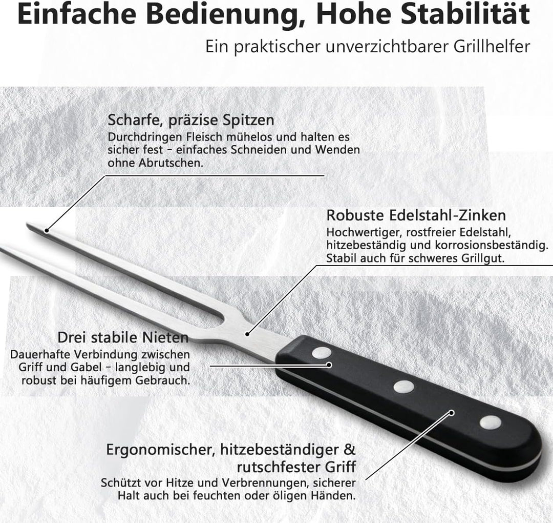 Fleischgabel, Fleischgabel Edelstahl Grillgabel mit Ergonomischem Griff, Nicht Leicht zu Biegen für