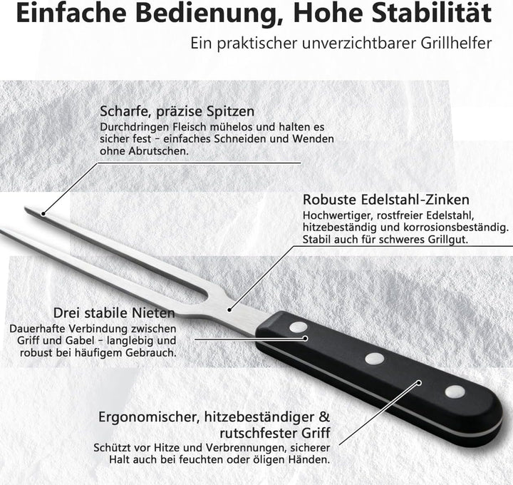 Fleischgabel, Fleischgabel Edelstahl Grillgabel mit Ergonomischem Griff, Nicht Leicht zu Biegen für