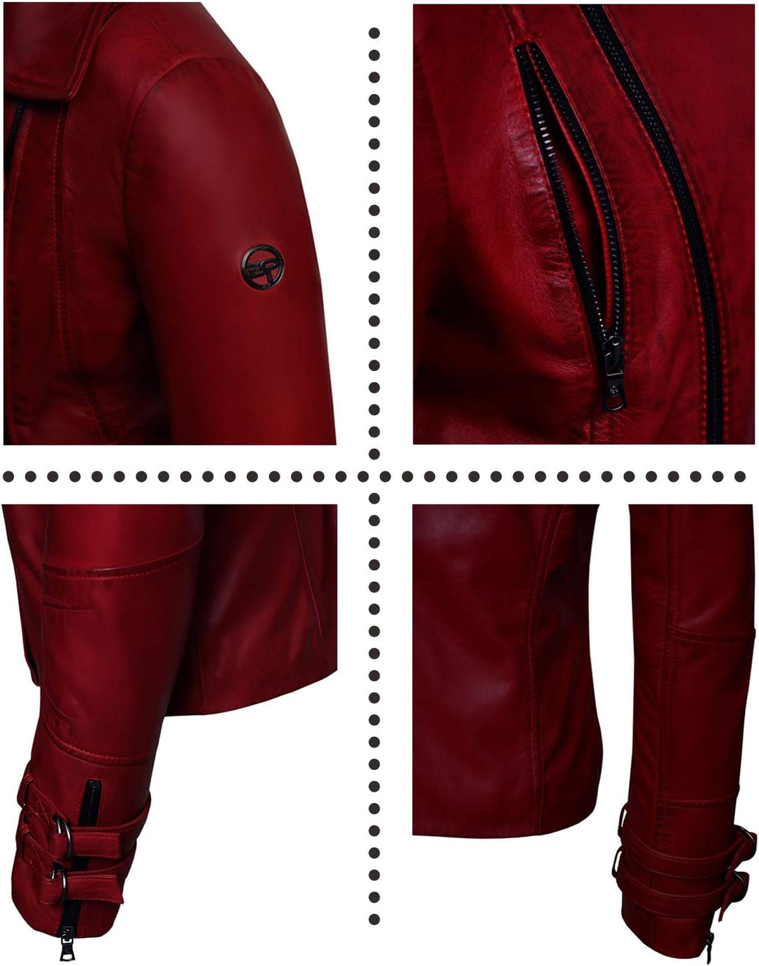 Bluepiel Poula Damen Lederjacke - Modernen Biker-Look - Echt Leder Jacke Rot Tailliert mit Reverskra