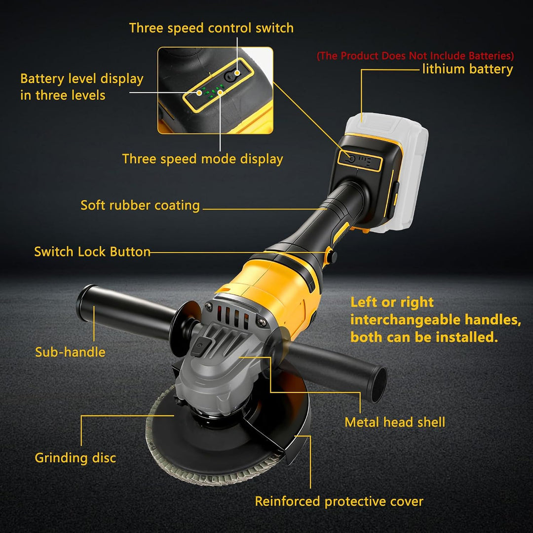 Akku Winkelschleifer 125 mm Kompatibel mit Dewalt 20V Akkus, Kabelloser Schleifer, 1180W Bürstenlose