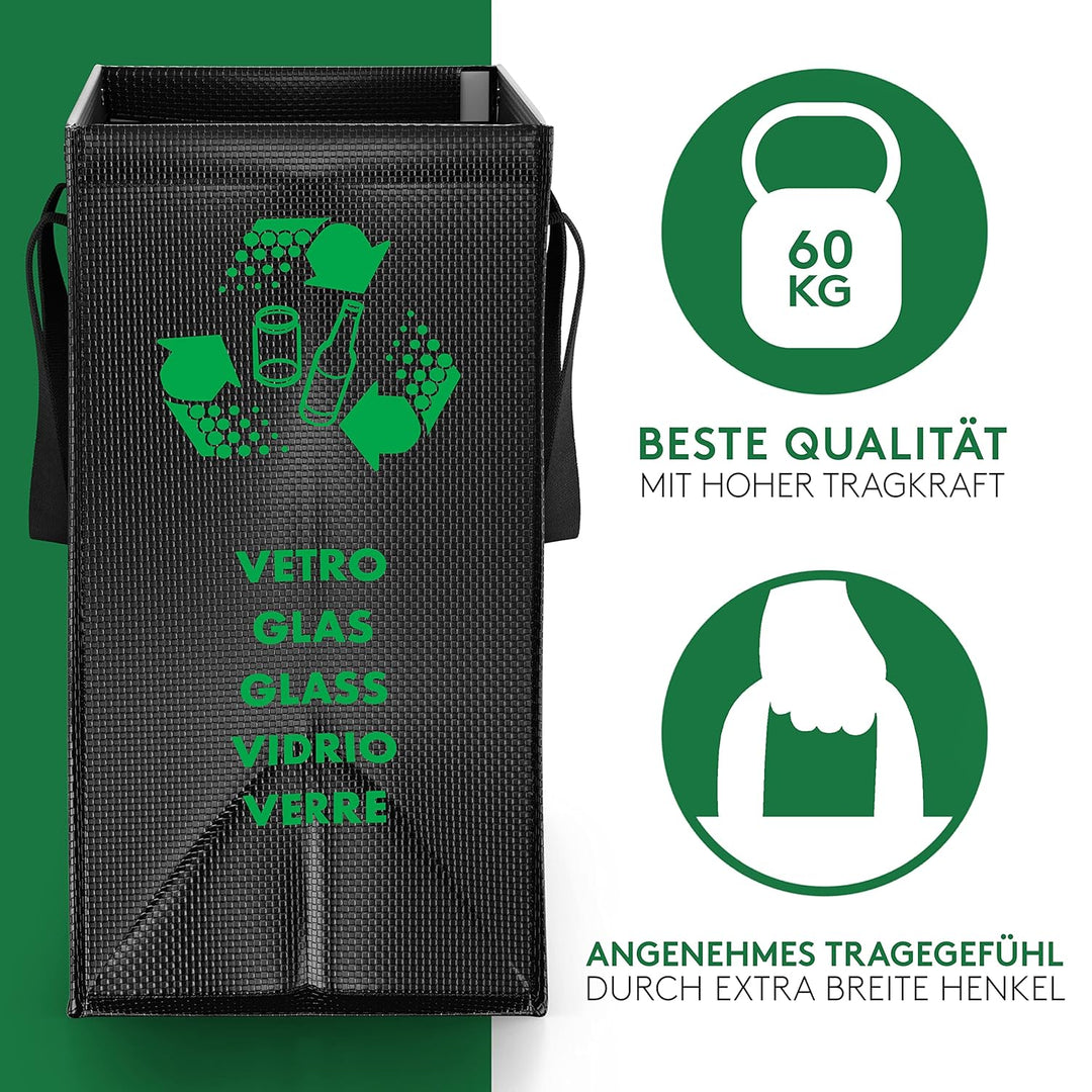 PTMS® Mülltrennsystem Taschen für Papier, Glas und Plastik - Umweltfreundliche Mülleimer 3 Fächer -
