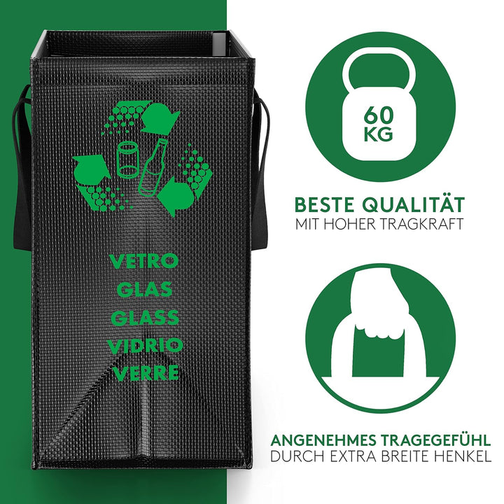 PTMS® Mülltrennsystem Taschen für Papier, Glas und Plastik - Umweltfreundliche Mülleimer 3 Fächer -