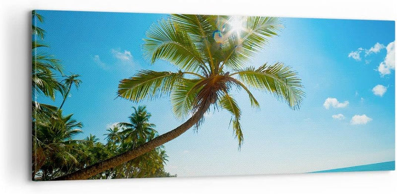 Panorama Bilder auf Leinwand 100x40cm Leinwandbild Strand Palme Meer Gross Wanddeko Bild Schlafzimme