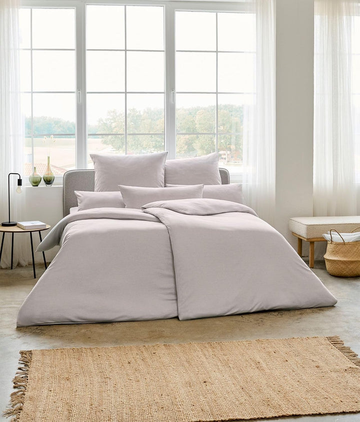 ESTELLA Mako Interlock Jersey Bettwäsche Uni Takoma Silber, 1 Bettbezug 135 x 200 cm + 1 Kissenbezug
