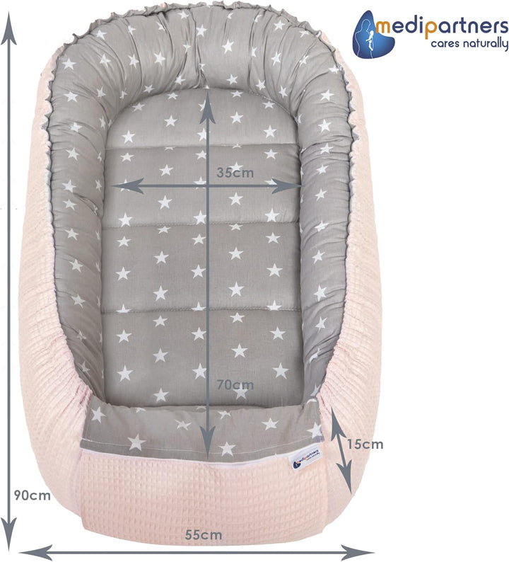 Medi Partners Babynest Kuschelnest Babynestchen 100% Baumwolle Waffle Nestchen Reisebett für Babys S
