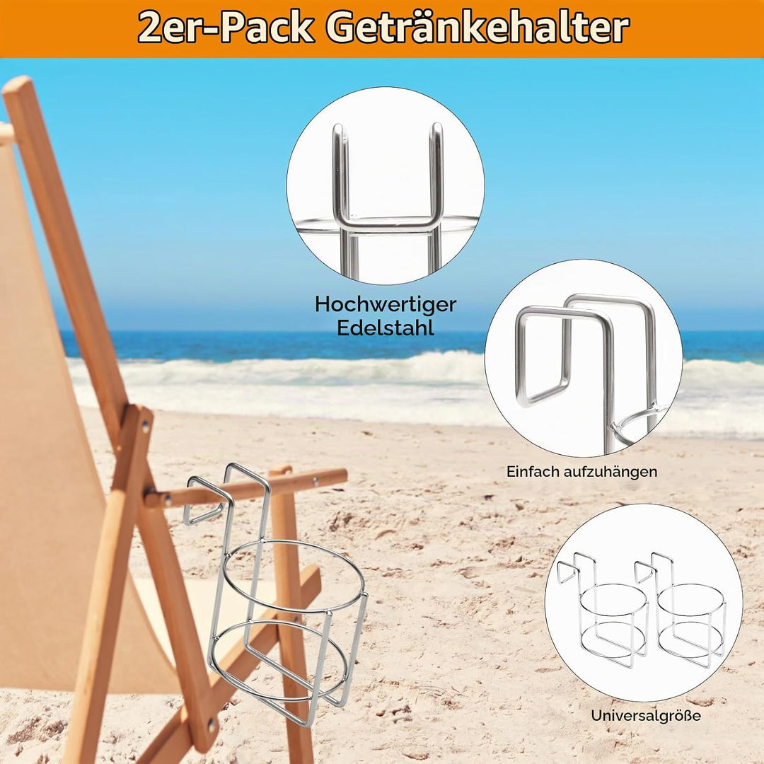 2 Stück Becherhalter Strandkorb Getränkehalter Edelstahl Flaschenhalter Strandkorb Zubehör für Gläse