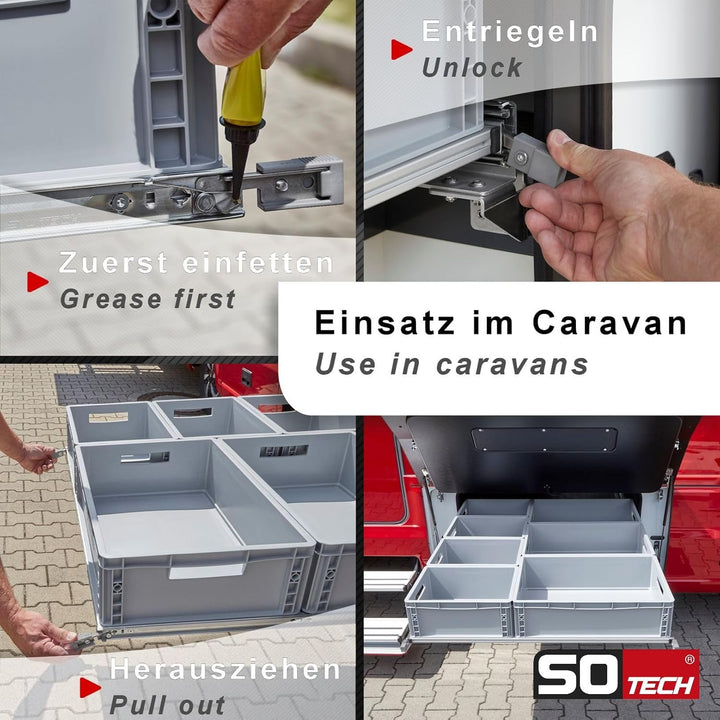 1 Paar SOTECH Schwerlastauszüge VarioSlide KV2-200-H76-L600-EH 609,6 mm mit Lock-in/out Einrastfunkt