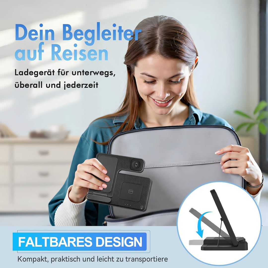 3 in 1 Ladestation Kabellos, 15W Schnellladegerät Wireless Charger für iPhone 17 Pro Max Plus 16 15