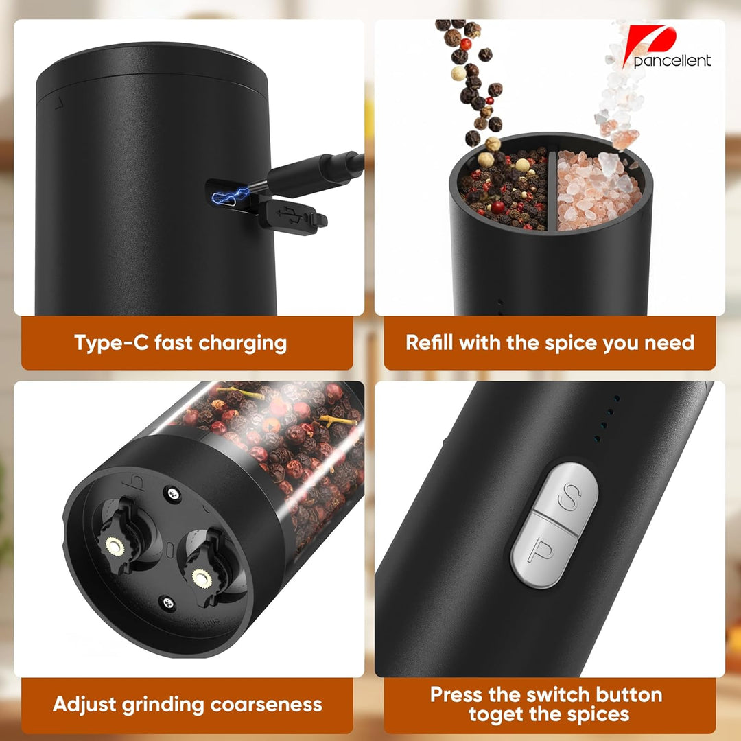 2 in 1 Elektrische Salz- und Pfeffermühle Set (USB wiederaufladbar), Automatische Salz- und Pfefferm