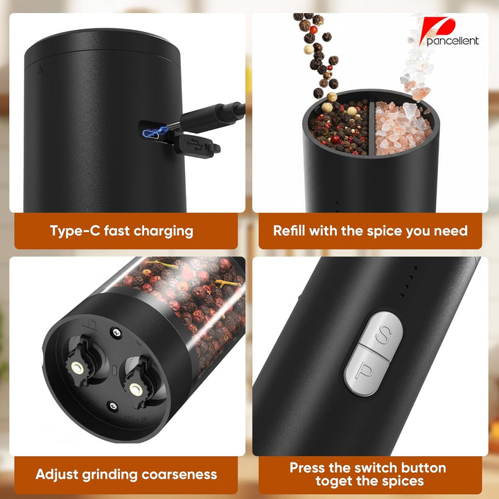 2 in 1 Elektrische Salz- und Pfeffermühle Set (USB wiederaufladbar), Automatische Salz- und Pfefferm