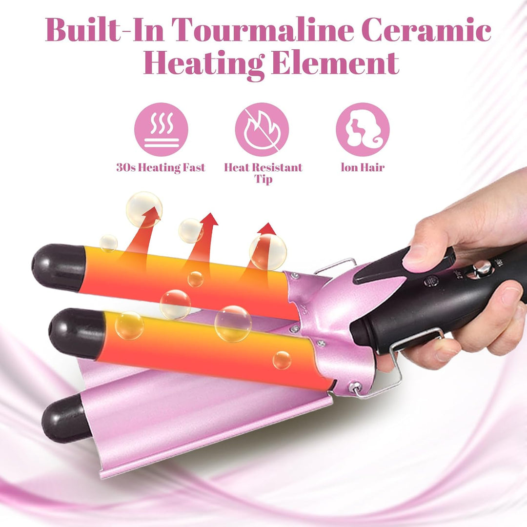 Lockenstab 3 Fässer Welleneisen,22mm Grosse Welleneisen für Haare Beach Waves Lockenwickler,Turmalin