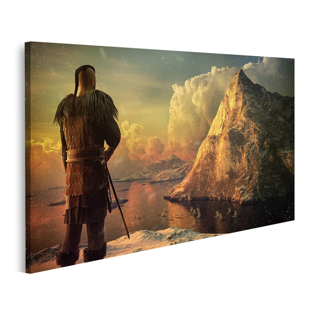 islandburner Bild auf Leinwand Wikinger Krieger Blickt Auf Berg Bilder Wandbilder Poster Leinwand 80