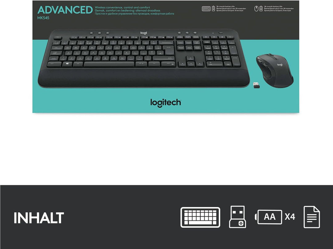Logitech MK545 Advanced Wireless Keyboard and Mouse Combo Niederländisches QWERTY-Layout - Schwarz