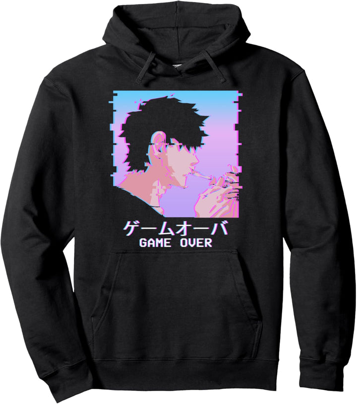 Japanese Vaporwave Aesthetic Anime Boy Lofi Emo Game Over Pullover Hoodie