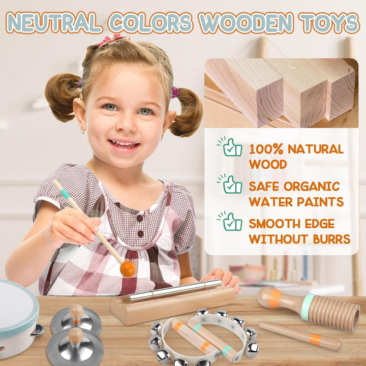 Baby-Musikinstrumente – Montessori-Musikspielzeug für Kleinkinder, Schlaginstrumentenset aus Holz, M