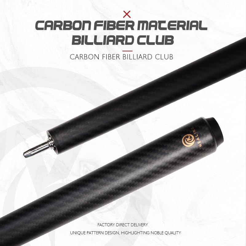 OKHEALING Carbon Fibre Billardqueue, 147cm, 12.4mm Kopf, für Amateur und Profi Billardspieler (mit H